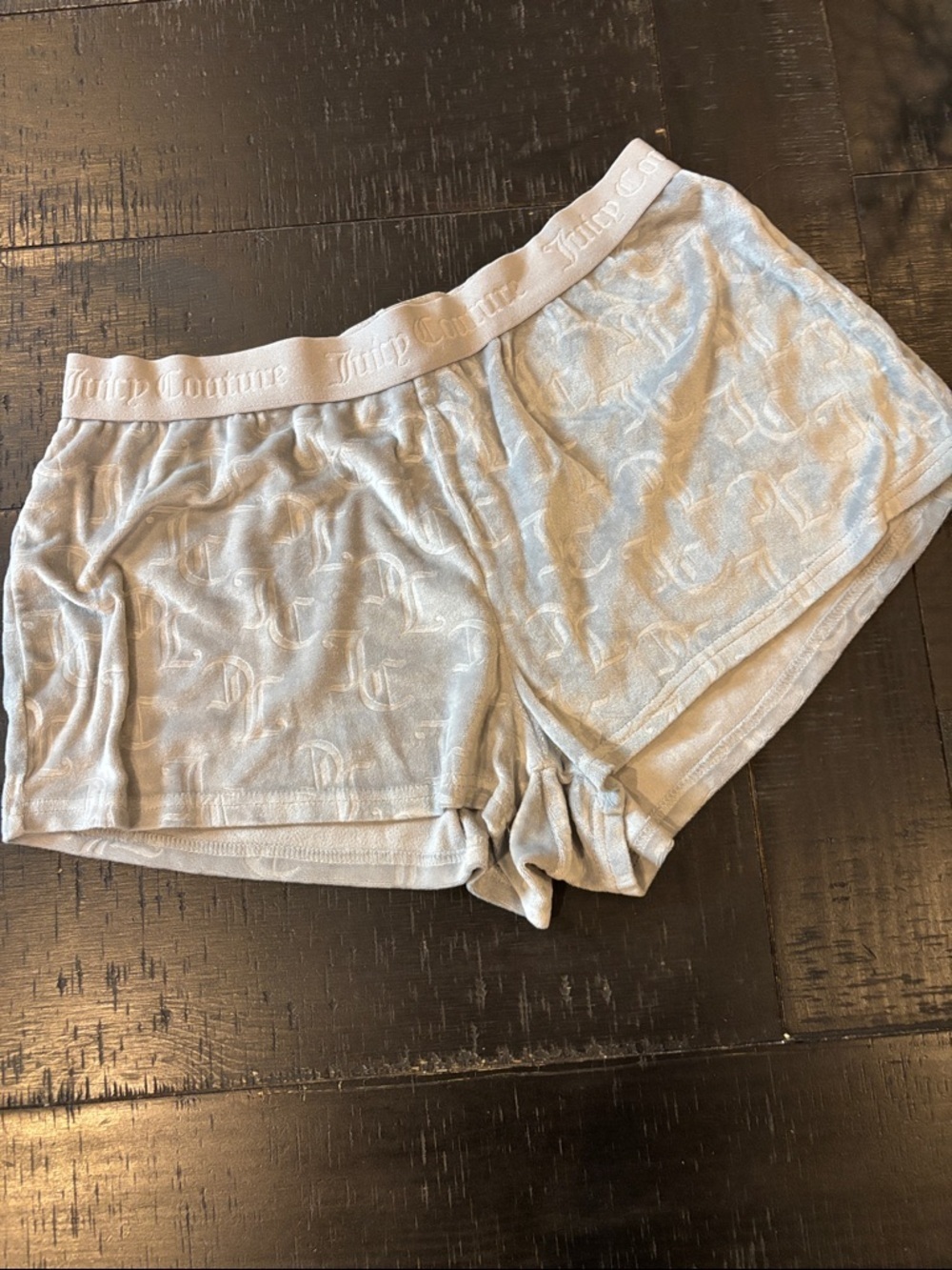 Juicy Couture Pale Gray Velour Logo Jacquard Lounge Sleep Shorts Medium